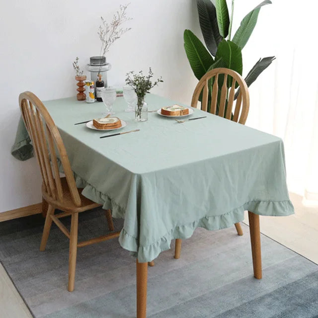 Flounce Stitching Cotton Fabric Table Cloth Washable Tablecloth for Wedding Party Dining Banquet Decoration Luxuriou Table Cover