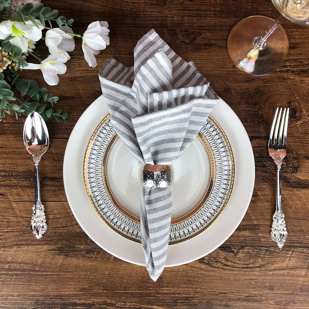 Plain Striped Linen Cotton Blended Dinner Cloth Napkins Placemats Tea Towels Set of 12 (40 x 30 cm) for Events & Home Use