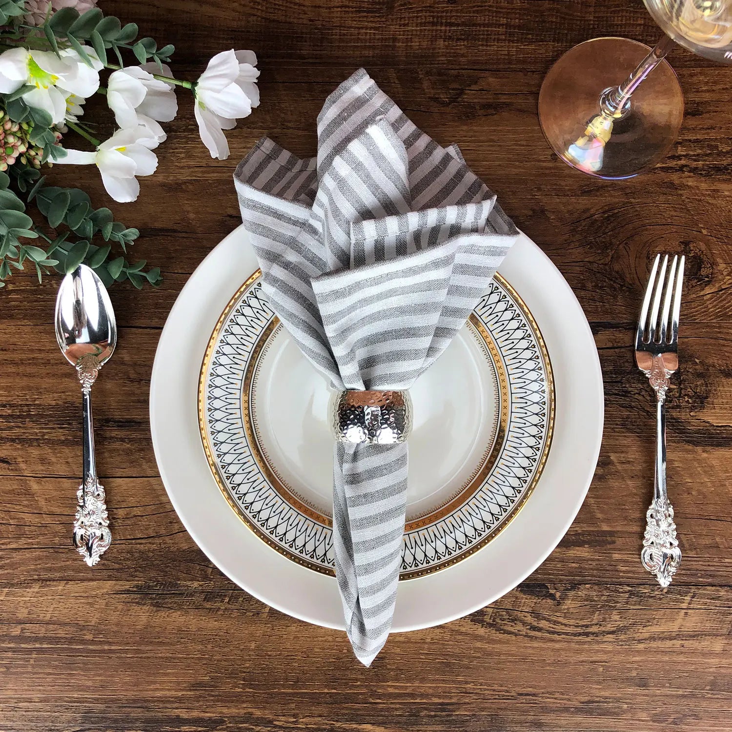 Plain Striped Linen Cotton Blended Dinner Cloth Napkins Placemats Tea Towels Set of 12 (40 x 30 cm) for Events & Home Use