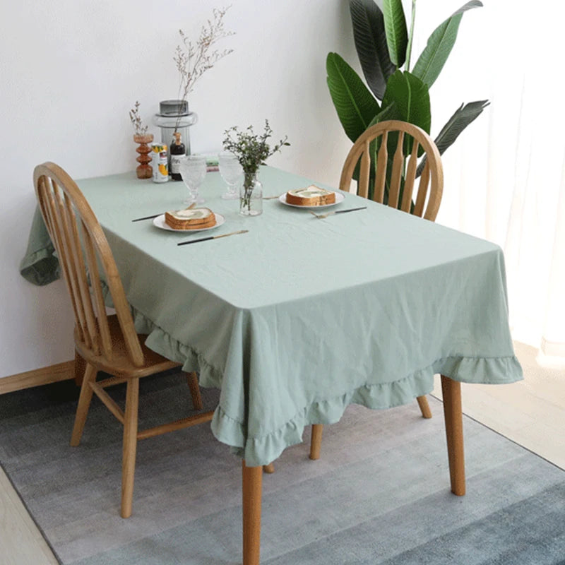 Flounce Stitching Cotton Fabric Table Cloth Washable Tablecloth for Wedding Party Dining Banquet Decoration Luxuriou Table Cover