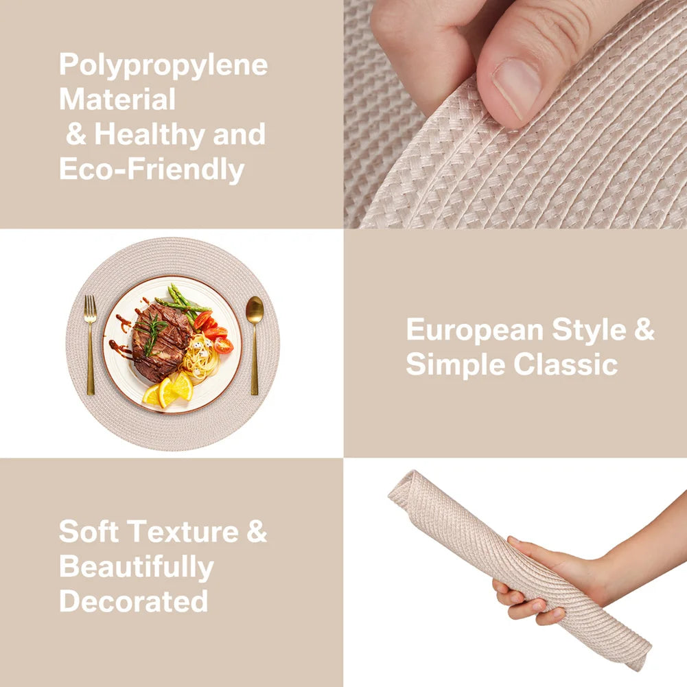 Set of 6 Round Braided Placemats 34CM Table Mats for Dining Tables Christmas Halloween Woven Washable Non-Slip Place mats