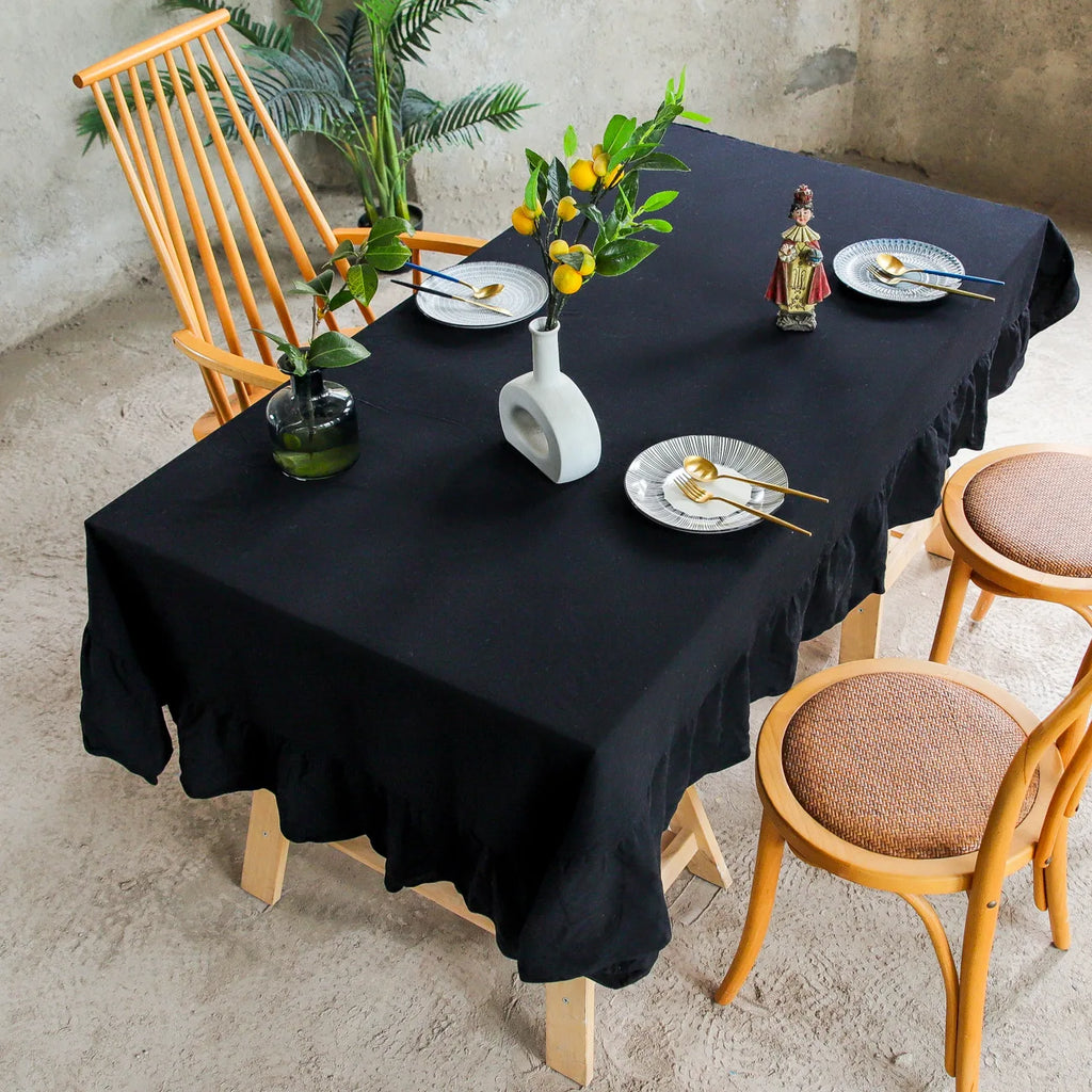 Flounce Stitching Cotton Fabric Table Cloth Washable Tablecloth for Wedding Party Dining Banquet Decoration Luxuriou Table Cover