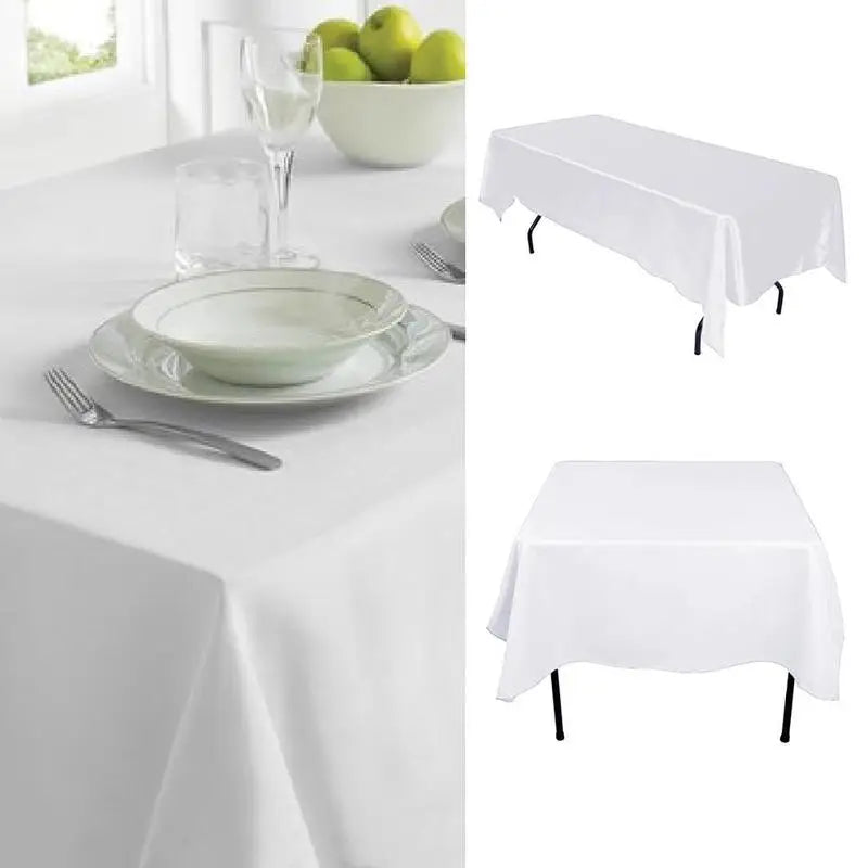 1Pc White Tablecloth Hotel Banquet Wedding Party Pure Color Rectangle Glossy Tablecloth Dining Room Coffee Table Tablecloth