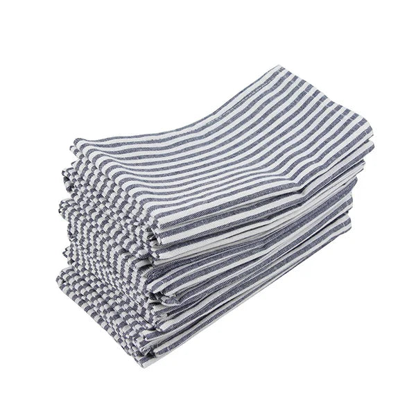 Plain Striped Linen Cotton Blended Dinner Cloth Napkins Placemats Tea Towels Set of 12 (40 x 30 cm) for Events & Home Use