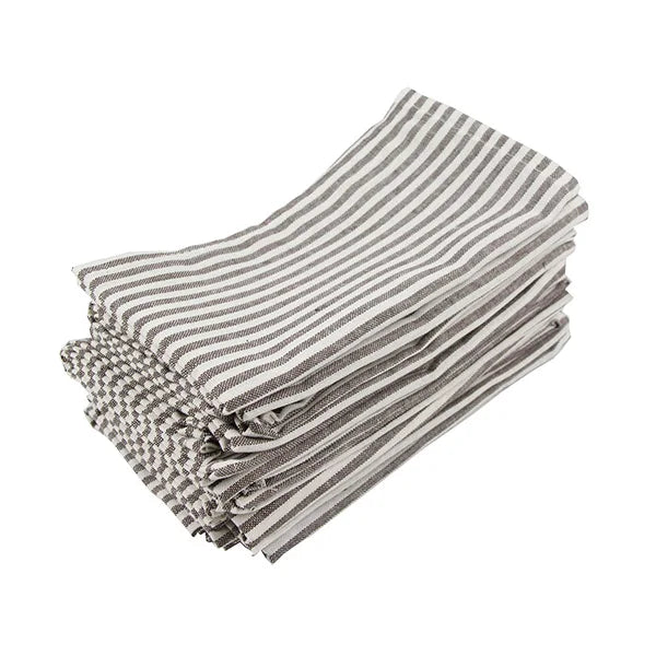 Plain Striped Linen Cotton Blended Dinner Cloth Napkins Placemats Tea Towels Set of 12 (40 x 30 cm) for Events & Home Use
