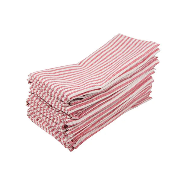 Plain Striped Linen Cotton Blended Dinner Cloth Napkins Placemats Tea Towels Set of 12 (40 x 30 cm) for Events & Home Use