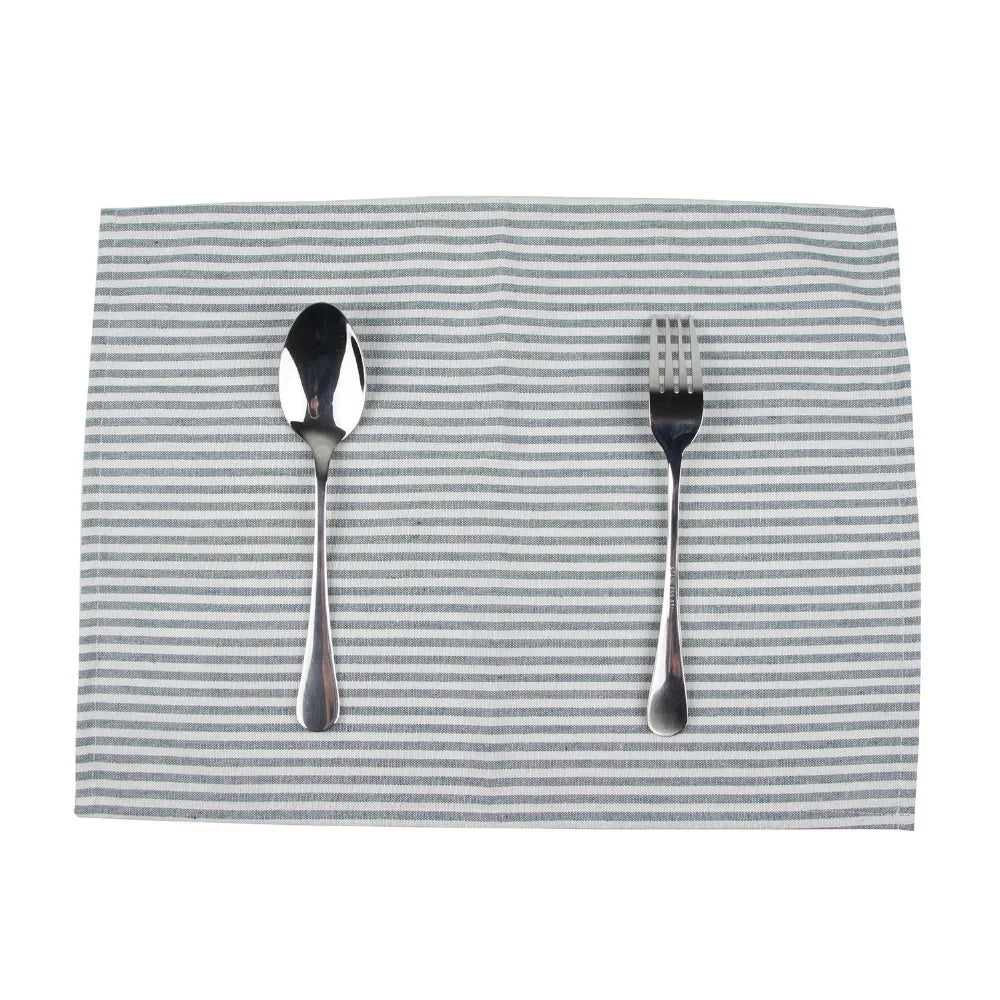 Plain Striped Linen Cotton Blended Dinner Cloth Napkins Placemats Tea Towels Set of 12 (40 x 30 cm) for Events & Home Use