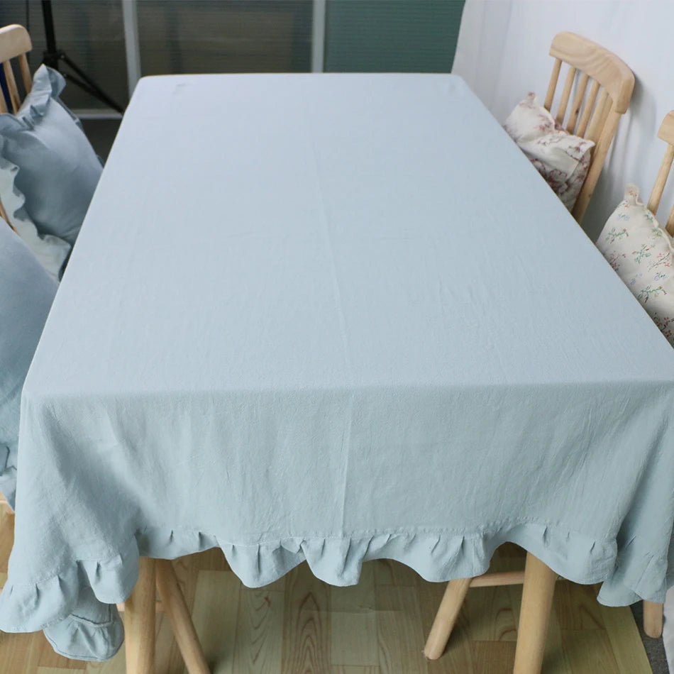 Flounce Stitching Cotton Fabric Table Cloth Washable Tablecloth for Wedding Party Dining Banquet Decoration Luxuriou Table Cover
