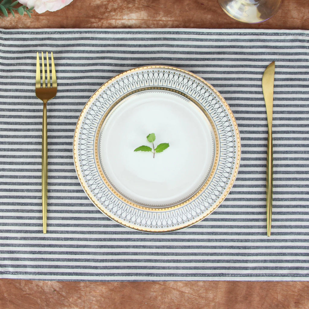Plain Striped Linen Cotton Blended Dinner Cloth Napkins Placemats Tea Towels Set of 12 (40 x 30 cm) for Events & Home Use