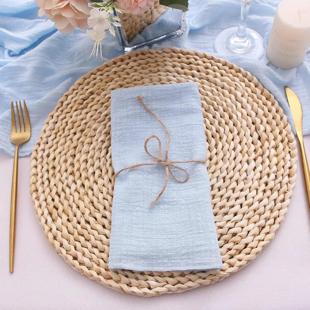 10pcs Cotton Cloth Napkins Gauze Fabric Blue 30x30cm for Wedding Party Birthday Tea Towel Table Baby Shower Christmas Napkins