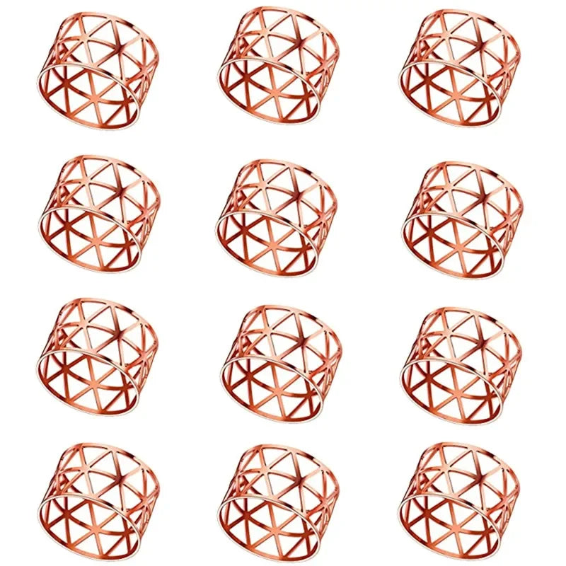 12pcs Back Pattern Wedding Napkin Rings Table Decoration Hollow Out Family Gatherings Everyday Use Napkin Buckle Holder