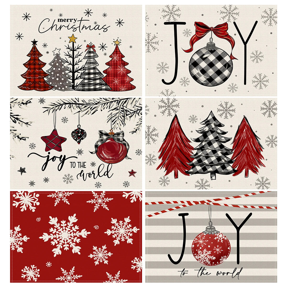 1/4/6pcs Christmas red snowflakes, Christmas tree design placemats, Christmas family party table decoration placemats,