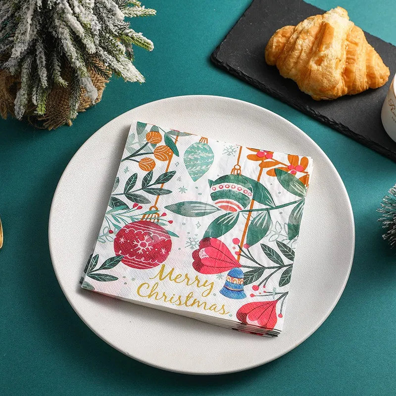 20Pcs/pack 33x33cm Christmas Series Printed Paper Disposable Table Dinner Napkin Tissues Xmas Party Decoration