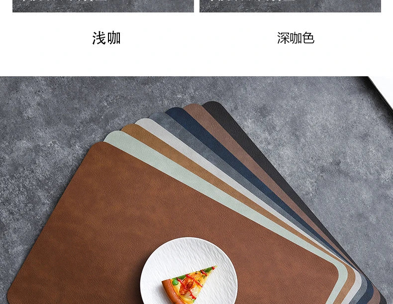 Square Double-Layer Cowhide PU Leather Placemat Texture Waterproof Heat-Resistant Table Mats Home Hotel Dining