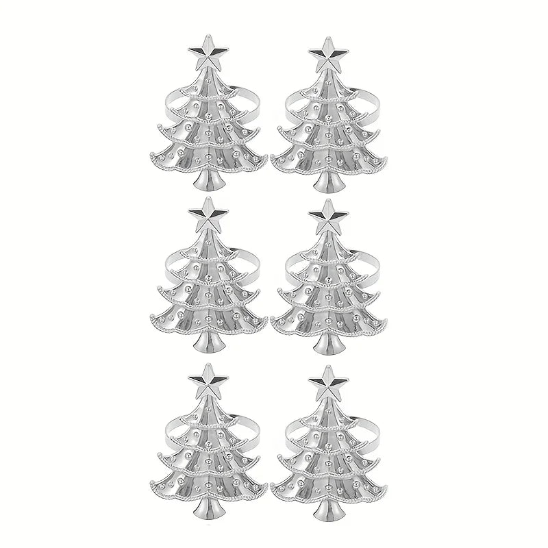 6 PCS Napkin Rings Set for Christmas Winter Wedding, Gold Christmas Hemp Rope Metal Home Table Decorations, for Kitchen Banquet