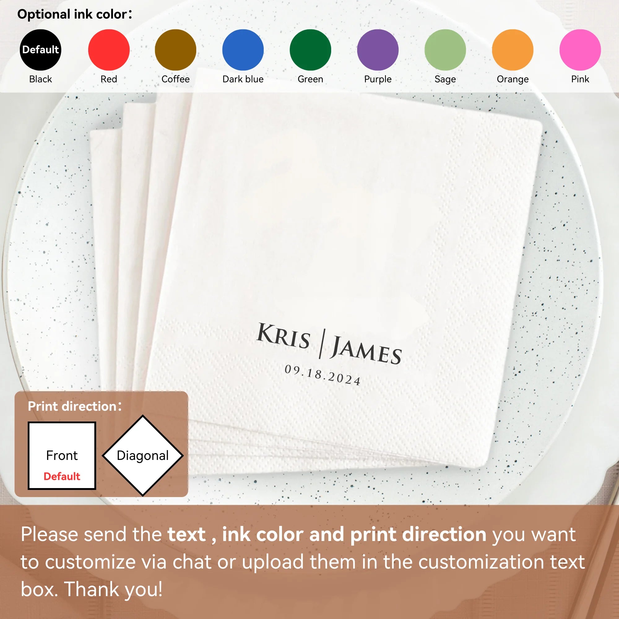 Personalized Paper Napkins for Wedding Custom Napkins of Your Text 50-500pcs Disposable Napkins for Cocktail Party Hen Party