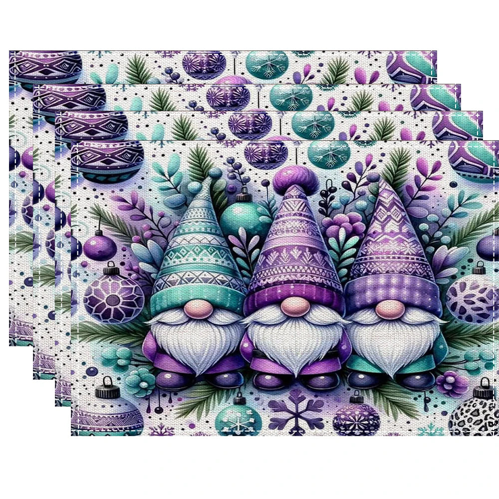 Christmas Gnomes  Placemats Mats Linen Placemats Washable Waterproof Rectangle Table Mat for Kitchen Dining Dinner