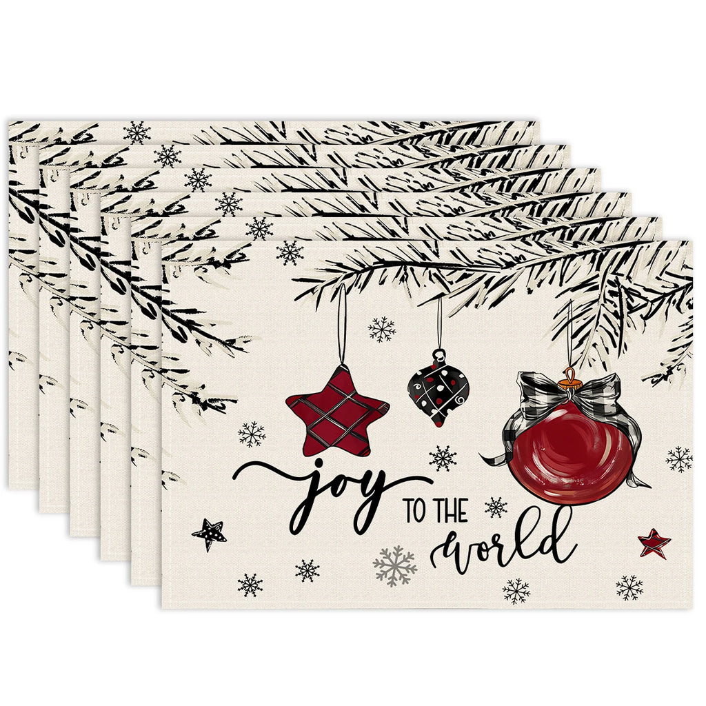 1/4/6pcs Christmas red snowflakes, Christmas tree design placemats, Christmas family party table decoration placemats,