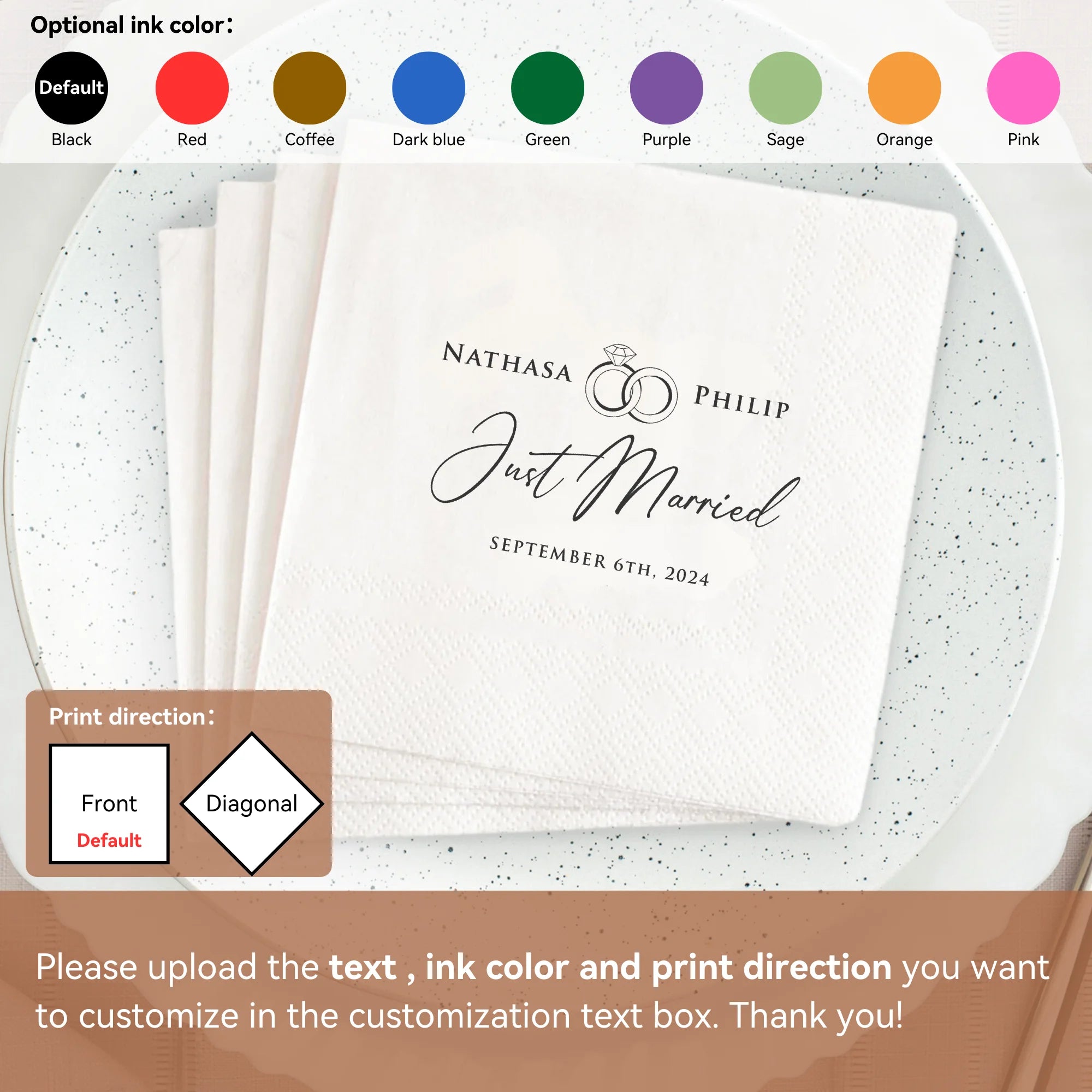 Personalized Paper Napkins for Wedding Custom Napkins of Your Text 50-500pcs Disposable Napkins for Cocktail Party Hen Party