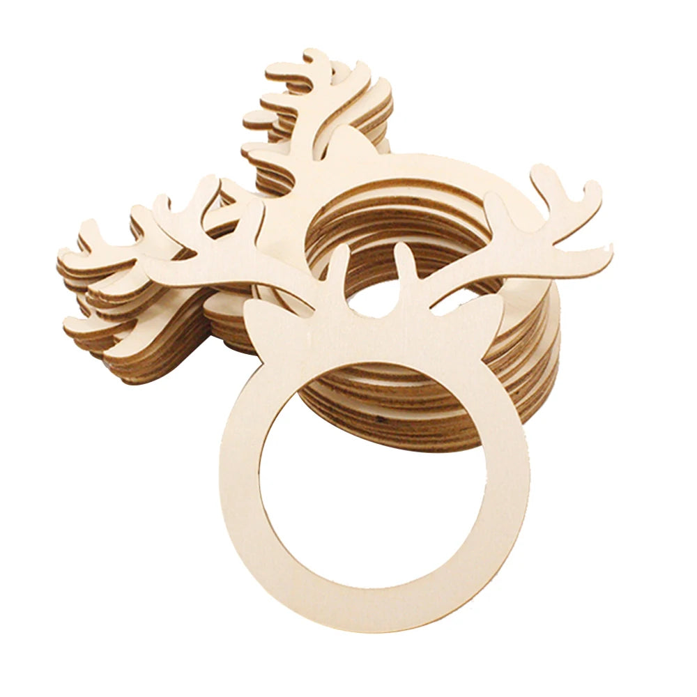 10pcs Wooden Christmas Napkin Rings Reindeer Antlers Napkin Rings Napkin holders Christmas Dinner Table Party Napkin Holder