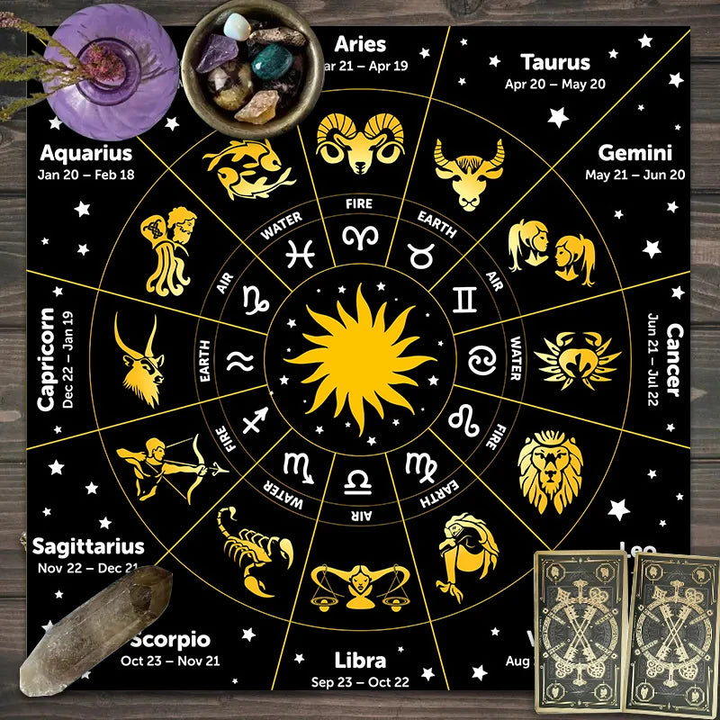 1pc Tarot card tablecloth, twelve constellations divination, starry sky altar cloth, Tarot card game decoration tablecloth