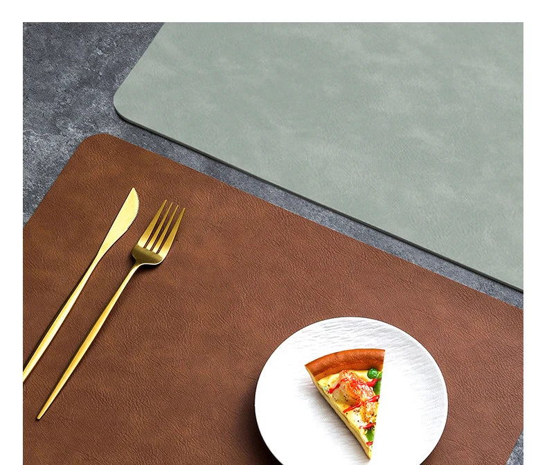 Square Double-Layer Cowhide PU Leather Placemat Texture Waterproof Heat-Resistant Table Mats Home Hotel Dining