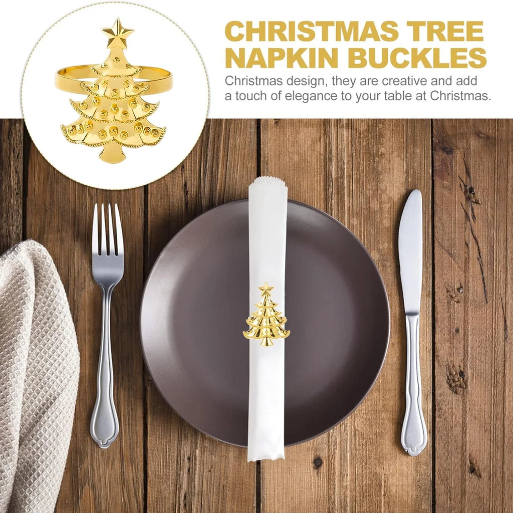 6 PCS Napkin Rings Set for Christmas Winter Wedding, Gold Christmas Hemp Rope Metal Home Table Decorations, for Kitchen Banquet