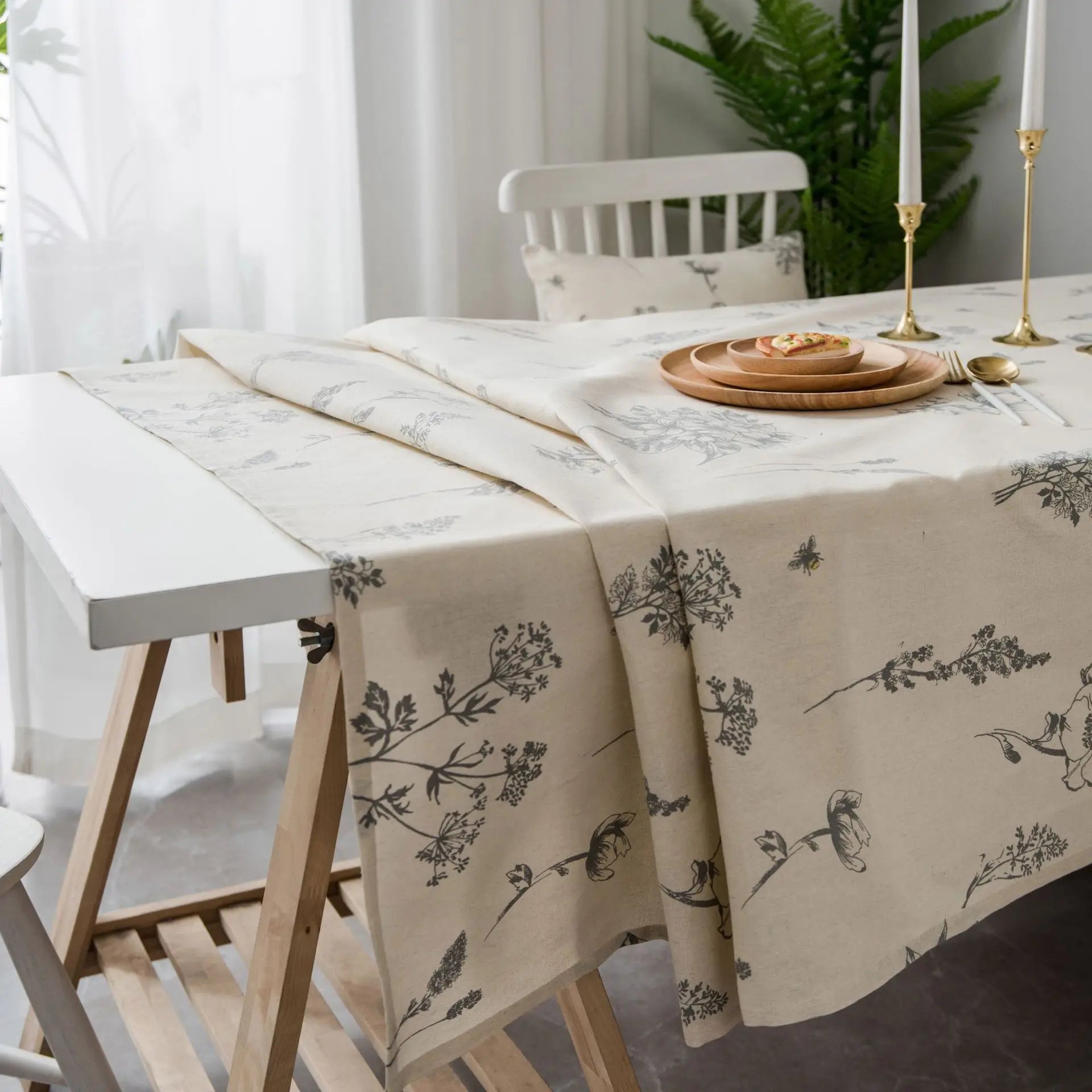 Cotton Linen Printed Pine Rectangular Fitted Tablecloth for mantel mesa party wedding kitchen dining decor table met cover