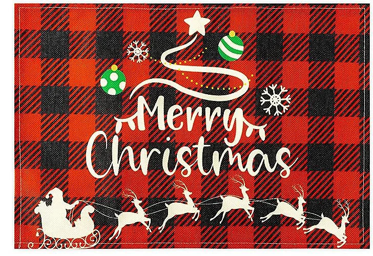 Christmas Meal Mat Christmas Decor Meal Mat Linen Printed Fabric Placemats Snowman Goblin Santa Tree Snowflake Desktop Decor