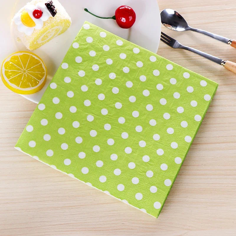 20pcs/Pac 33*33cm 2-Ply Custom Colourful Printed Napkins New Six Colour Polka Dot Folded Napkins All Party Napkins Placemats