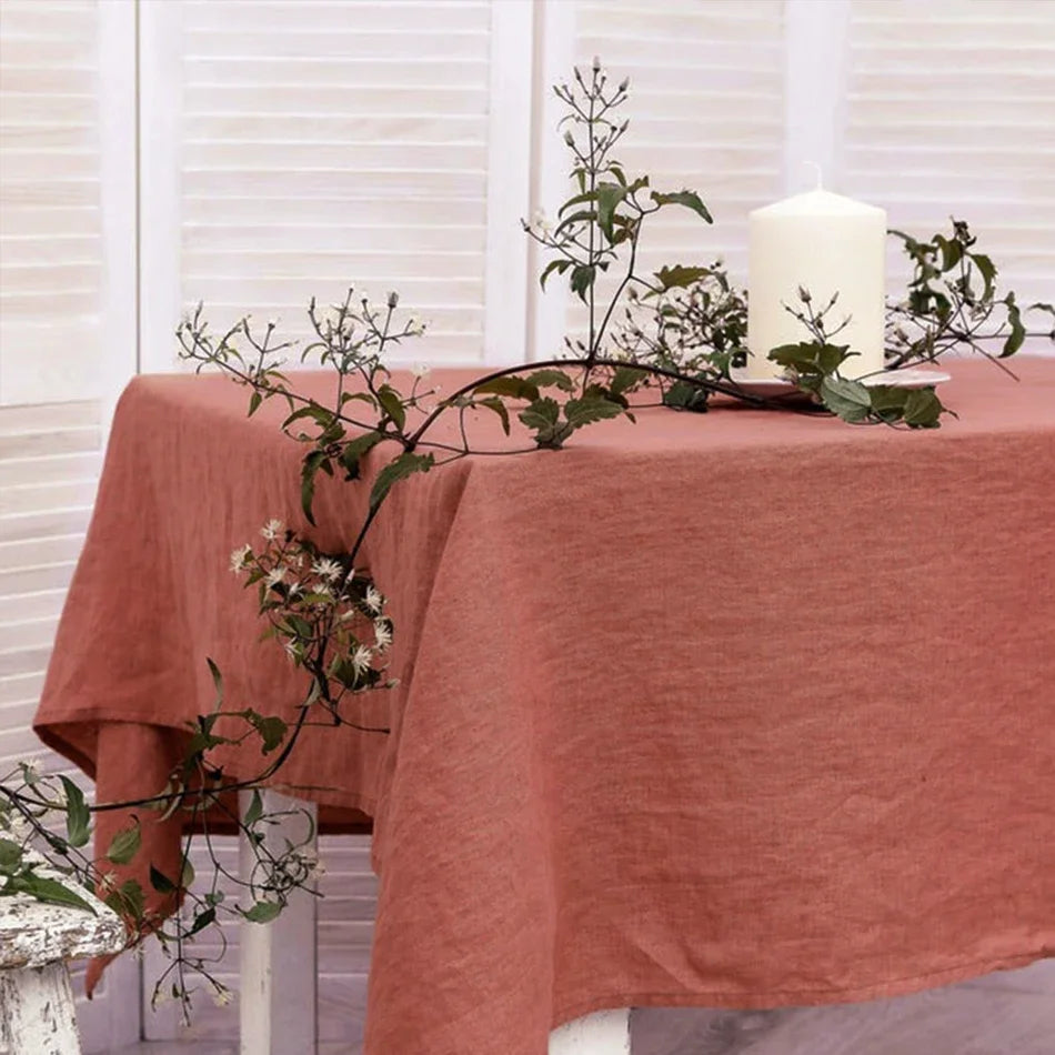 100% Pure Linen Solid Color Table Cover,Natural Fabric Tablecloth,for Kitchen Dining Room Party Holiday Tabletop Decoration