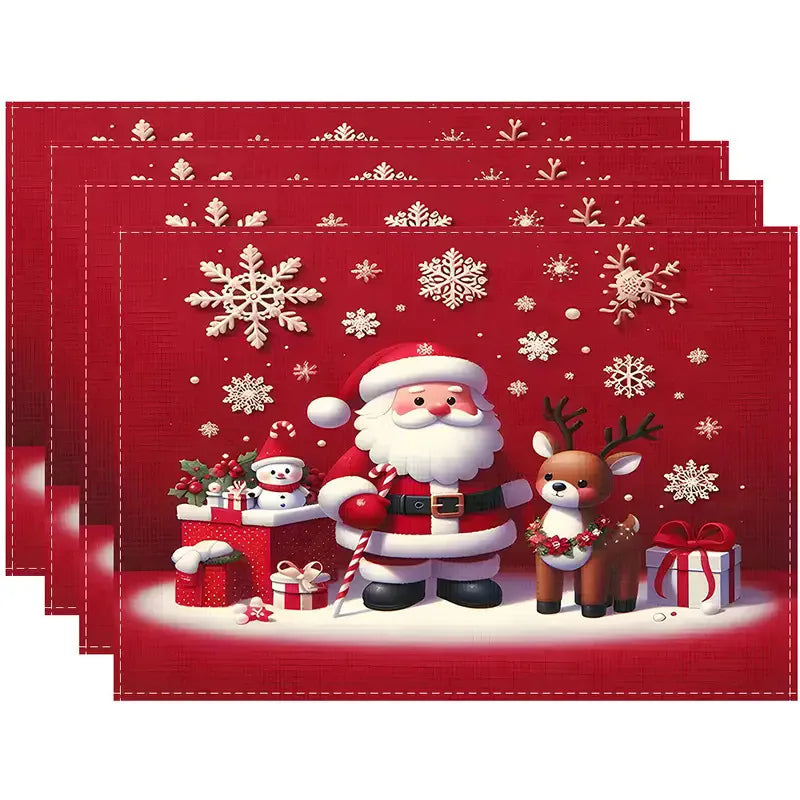 1/6PC Festive Linen Table Mats, Christmas Independence Day Placemats, Dinner Party, Washable Dining Accessories