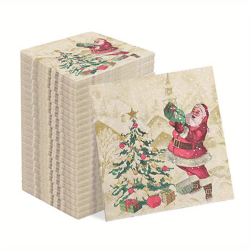20Pcs Merry Christmas Design Printed Napkins Guest Towels Disposable Premium Dinner Napkins For Christmas Parties New Year Decor