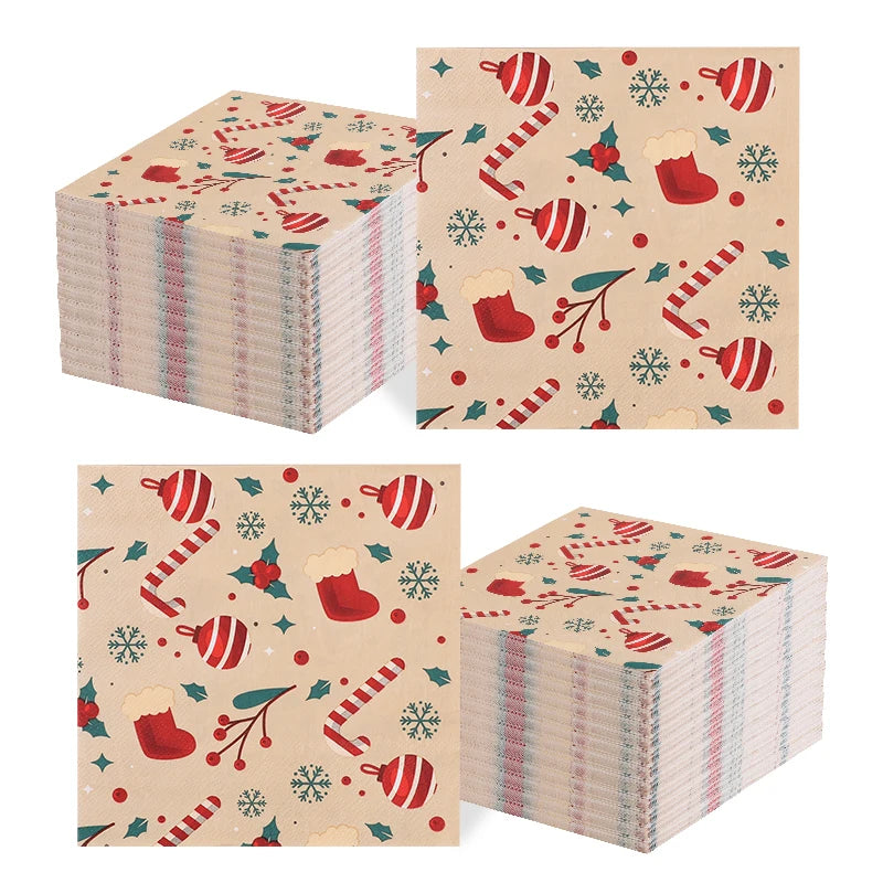 20Pcs Merry Christmas Design Printed Napkins Guest Towels Disposable Premium Dinner Napkins For Christmas Parties New Year Decor