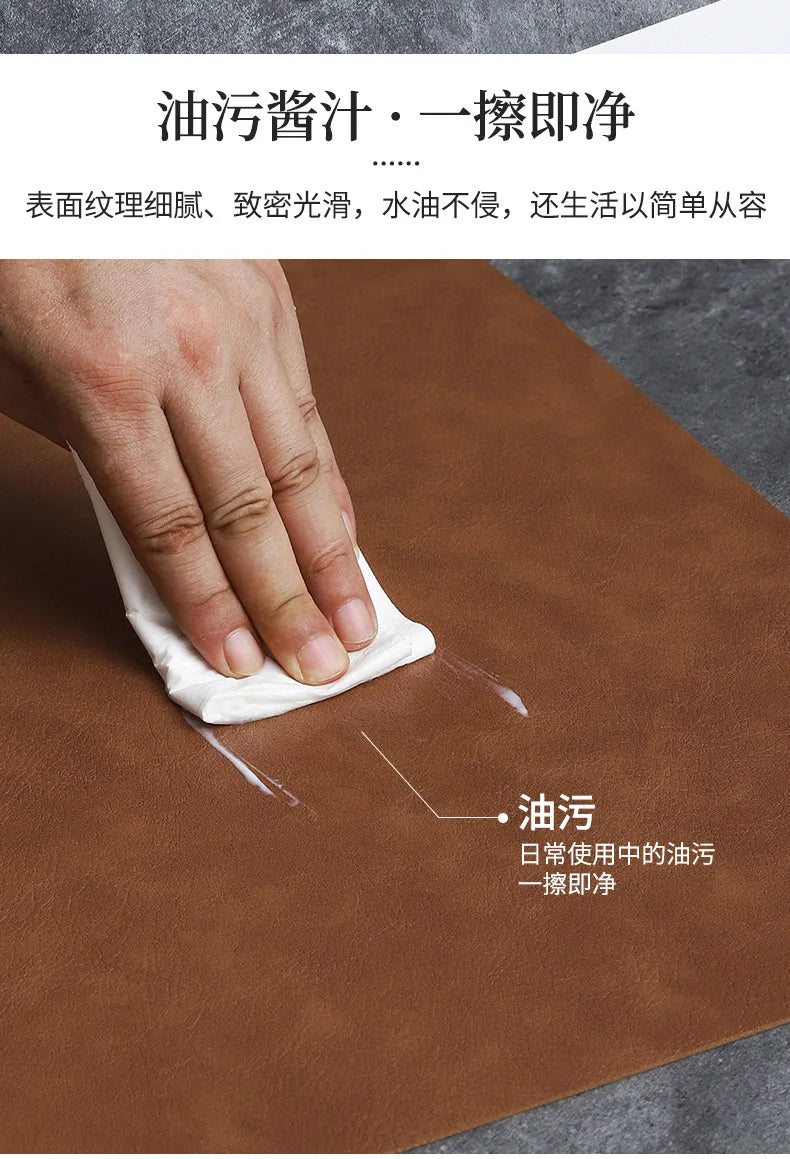 Square Double-Layer Cowhide PU Leather Placemat Texture Waterproof Heat-Resistant Table Mats Home Hotel Dining