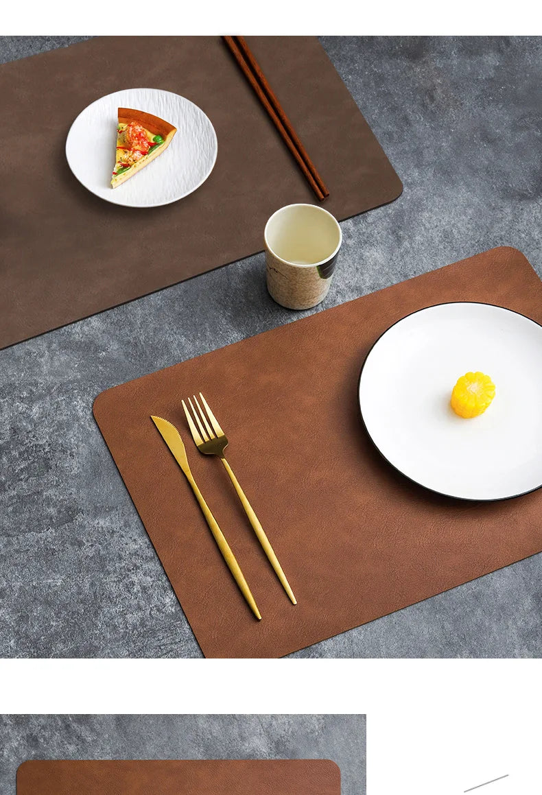 Square Double-Layer Cowhide PU Leather Placemat Texture Waterproof Heat-Resistant Table Mats Home Hotel Dining