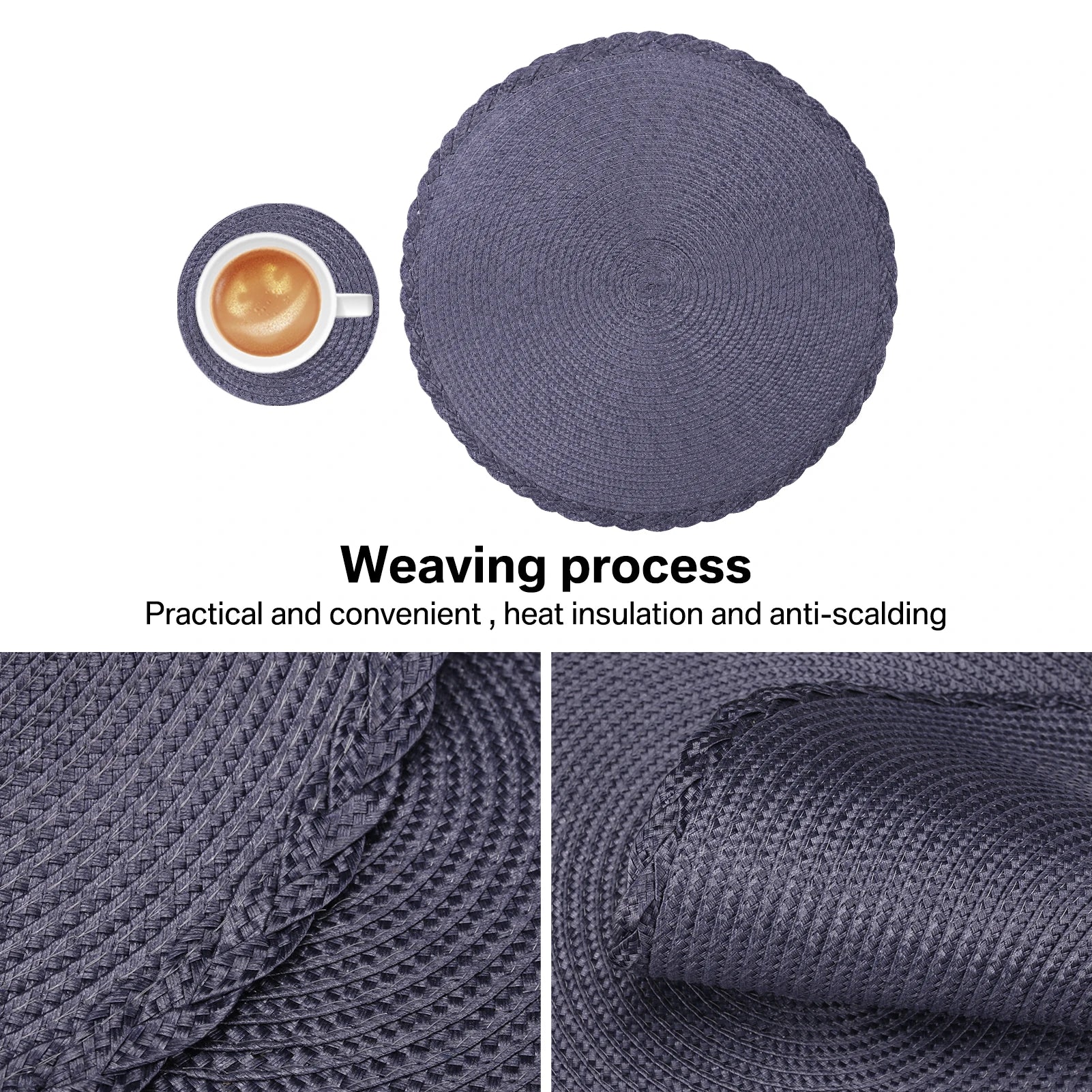 Set of 12 Round Braided Table Mat Washable Placemats Non Slip Heat Resistant for Kitchen Dining Tables Pad With Cup Coasters