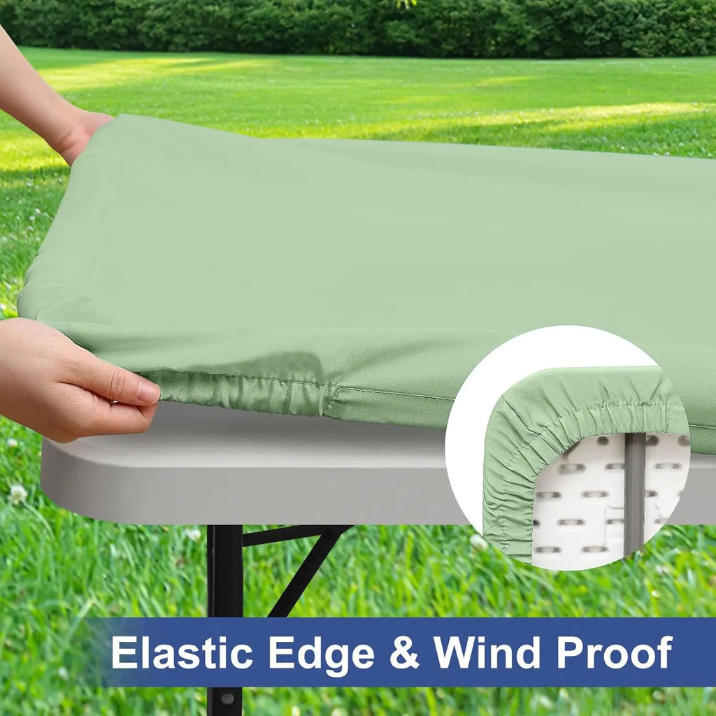 Rectangle Table Cloth, Elastic Fitted Fabric Tablecloth Fits for 6 Foot Folding Tables, Washable Table Cover for Picnic, Camping