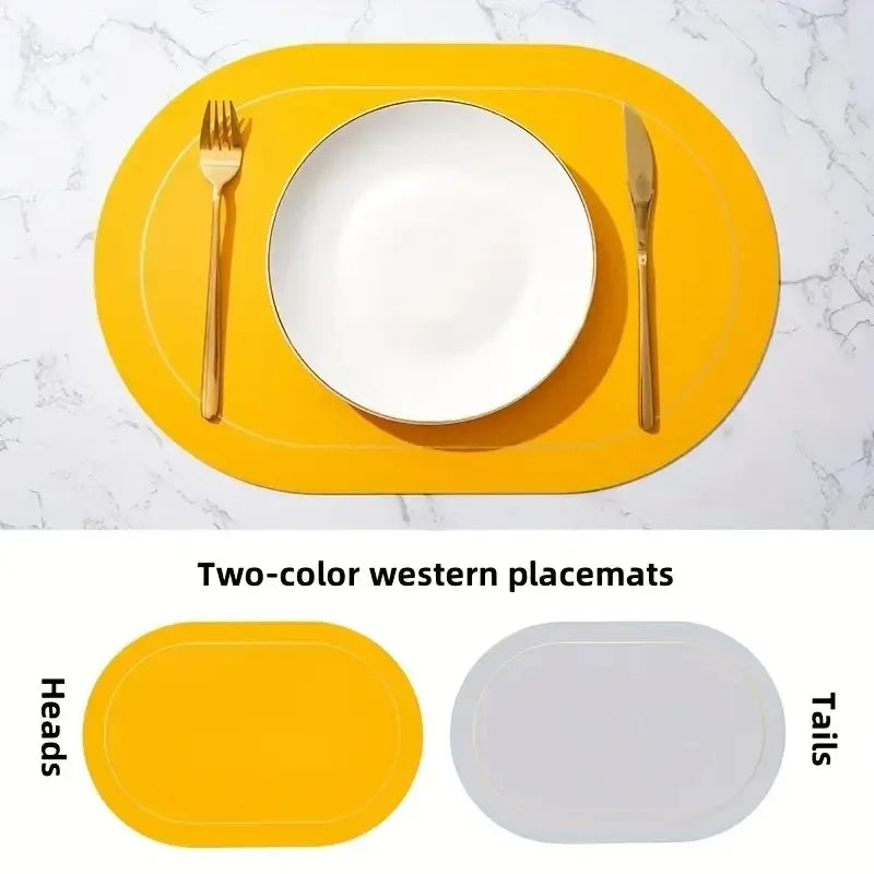 1/4/6pcs Color Blocking Table Leather Placemats,Washable for Dining,Heat-Resistant Non-Slip Insulation Waterproof Place Mats