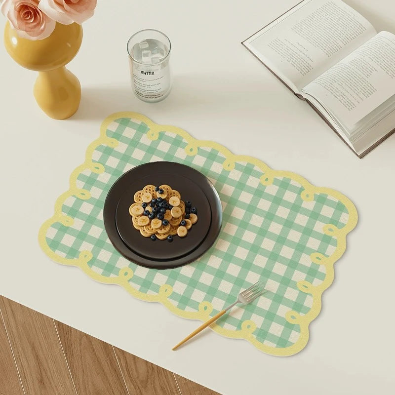 Dining Room Placemats Dopamine Grid Oil-Proof Waterproof PU Leather Table Mat Heat-resistant Kitchen Tableware Bistro Bar Home