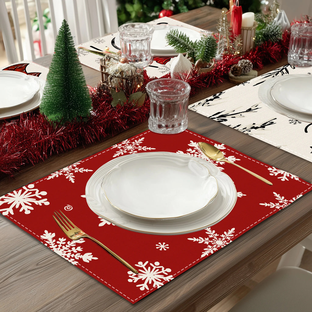 1/4/6pcs Christmas placemat, retro Christmas tree snowflake pattern dining table anti slip insulation mat, Christmas decoration
