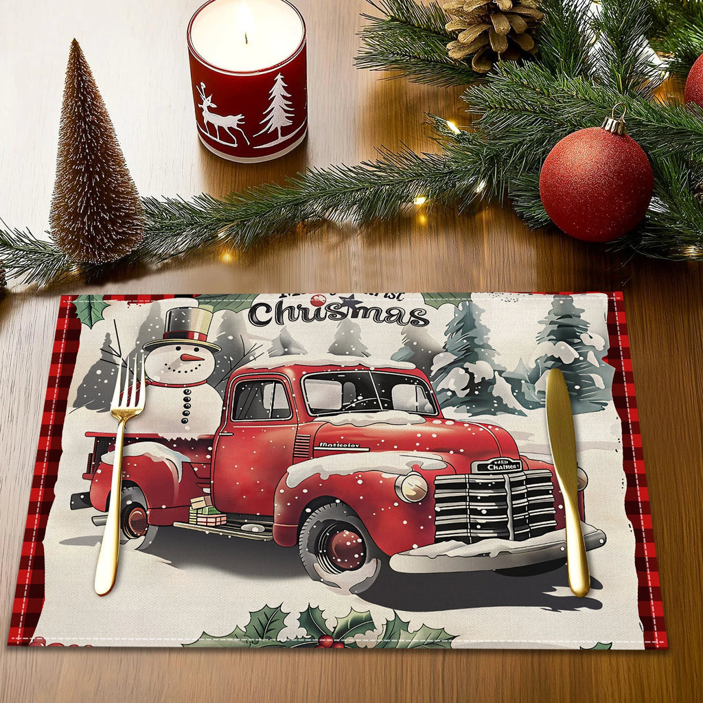 1/4/6pcs Christmas placemat, retro Christmas tree Santa Claus pattern dining table anti slip insulation mat,