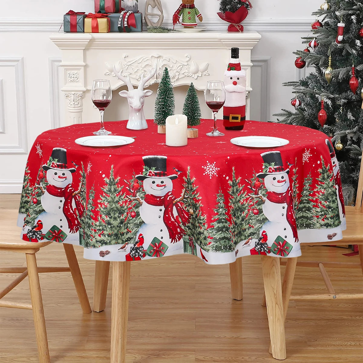 Christmas Polyester Round Tablecloth 2025 Merry Christmas Decoration For Home Xmas Gift Navidad New Year 2026 Dining Table Cover