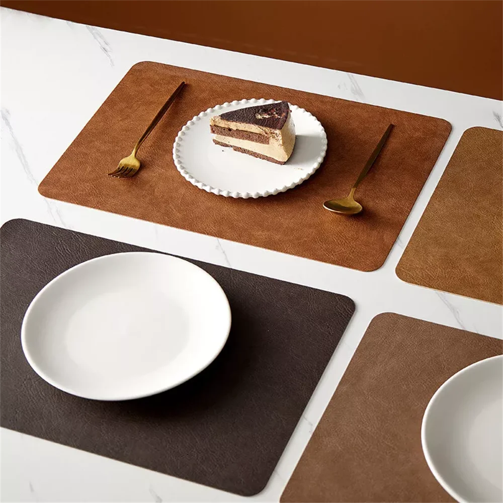 Faux Leather Placemats Set of 1/4/6pcs ,Heat Resistant Non-Slip Waterproof,Double-Sides,Kitchen Dining PU Table Place Mats