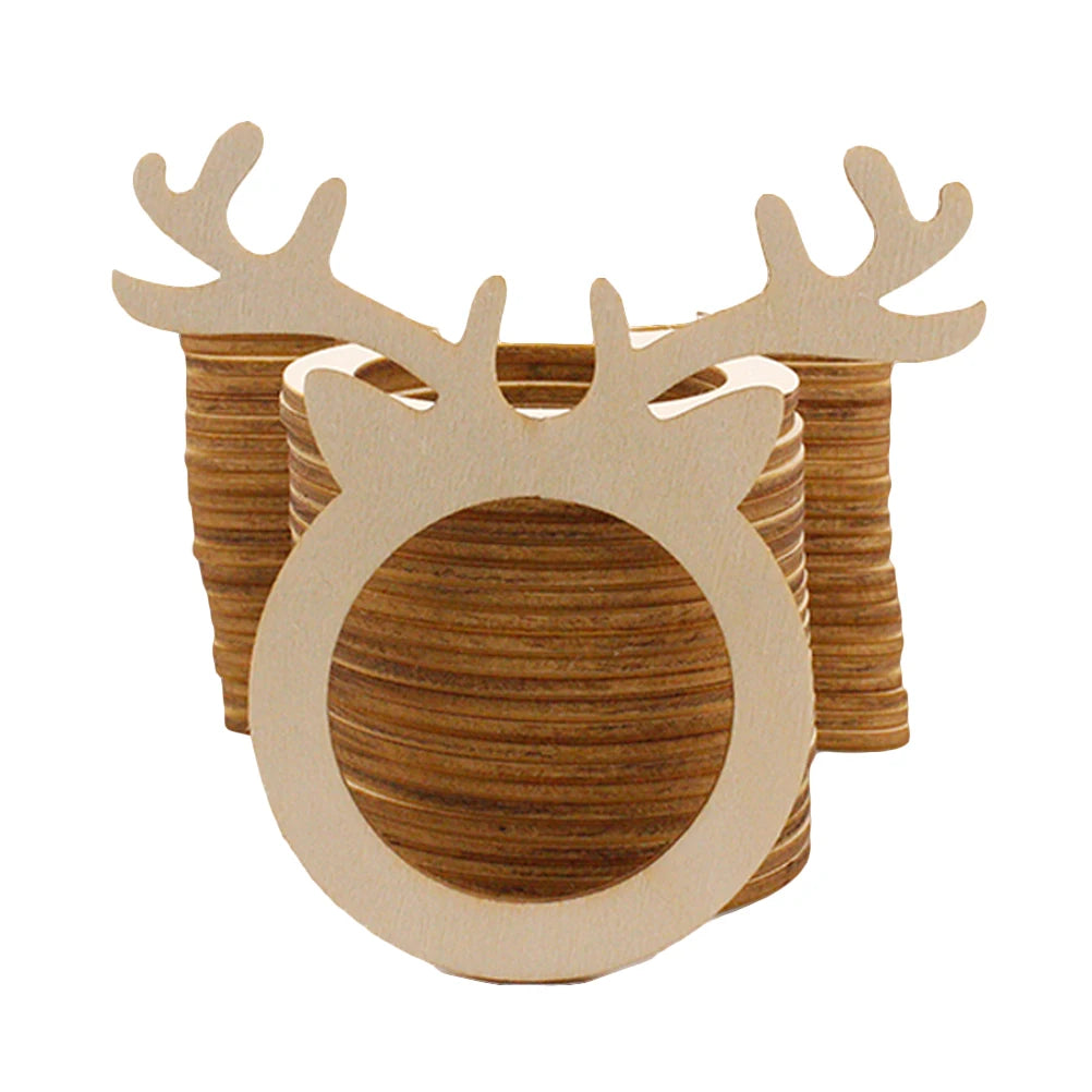 10pcs Wooden Christmas Napkin Rings Reindeer Antlers Napkin Rings Napkin holders Christmas Dinner Table Party Napkin Holder