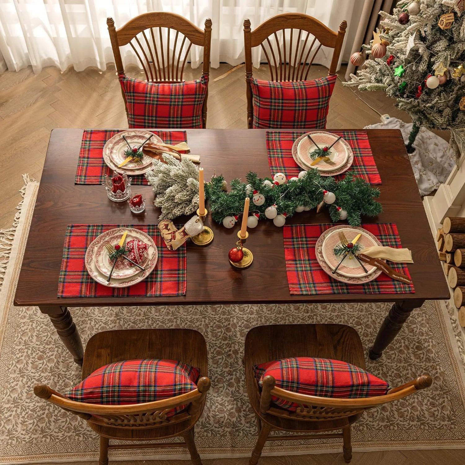 Christmas Red Plaid Napkins Retro Checkered Napkins for Holiday Dinner Party Dining Festive Decor Dropshipping