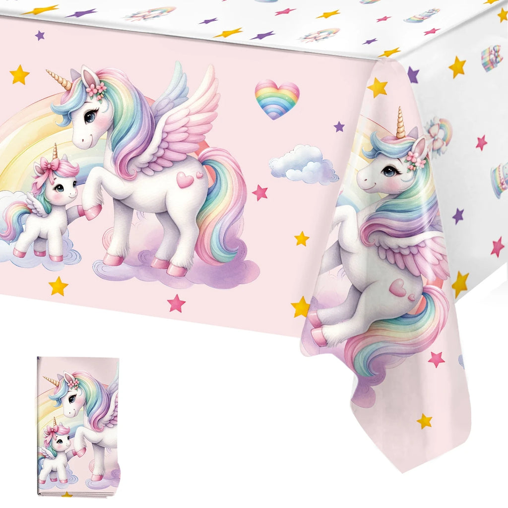 Rainbow Unicorn PE Tablecloth Happy Unicorn Theme Birthday Party Decorations Kids Favors Table Cover Girls Baby Shower Supplies