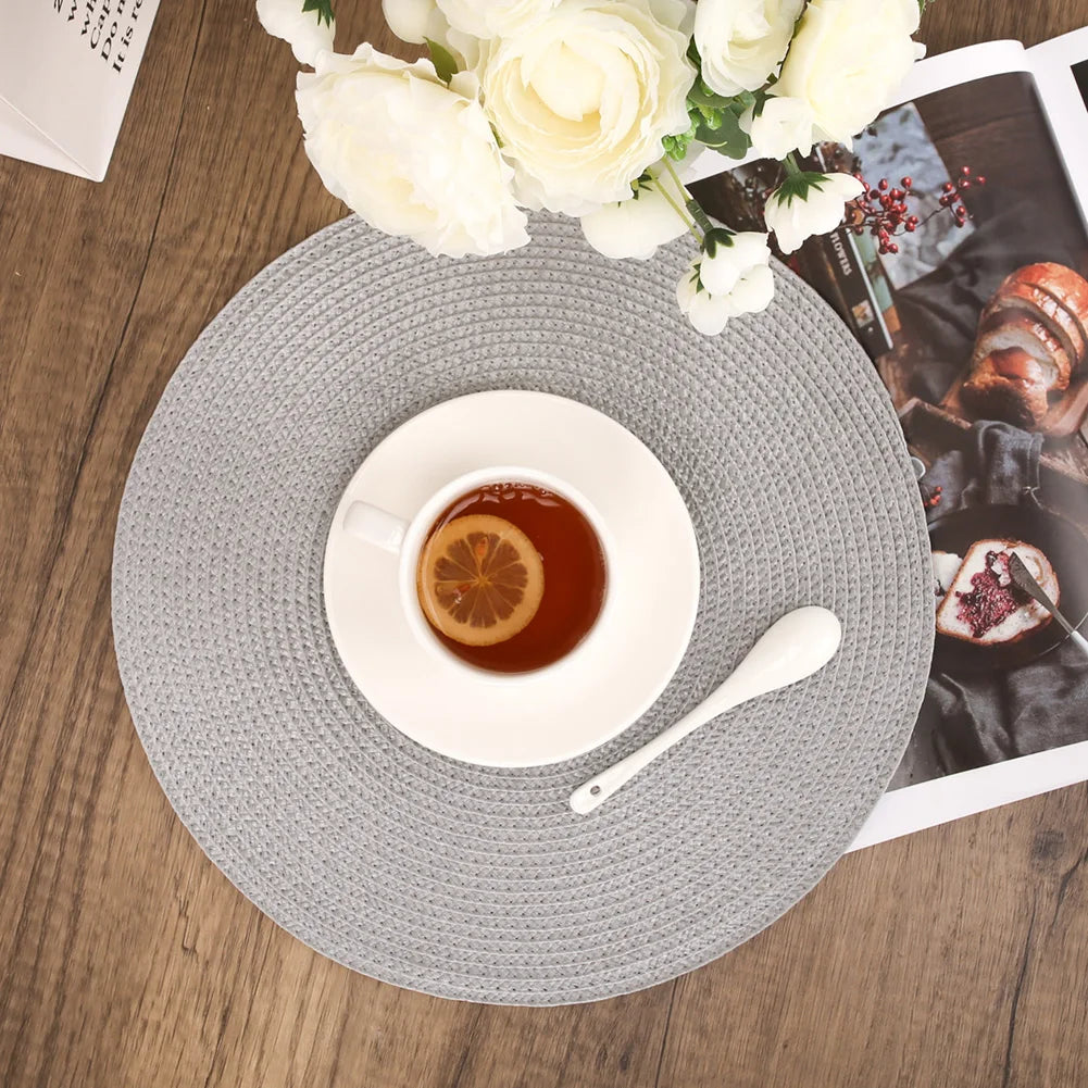 Set of 6 Round Braided Placemats 34CM Table Mats for Dining Tables Christmas Halloween Woven Washable Non-Slip Place mats