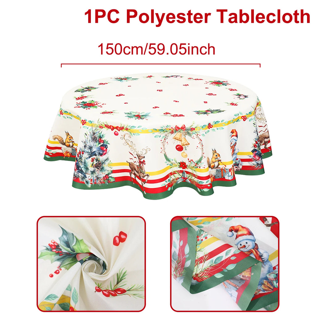 Christmas Polyester Round Tablecloth 2025 Merry Christmas Decoration For Home Xmas Gift Navidad New Year 2026 Dining Table Cover