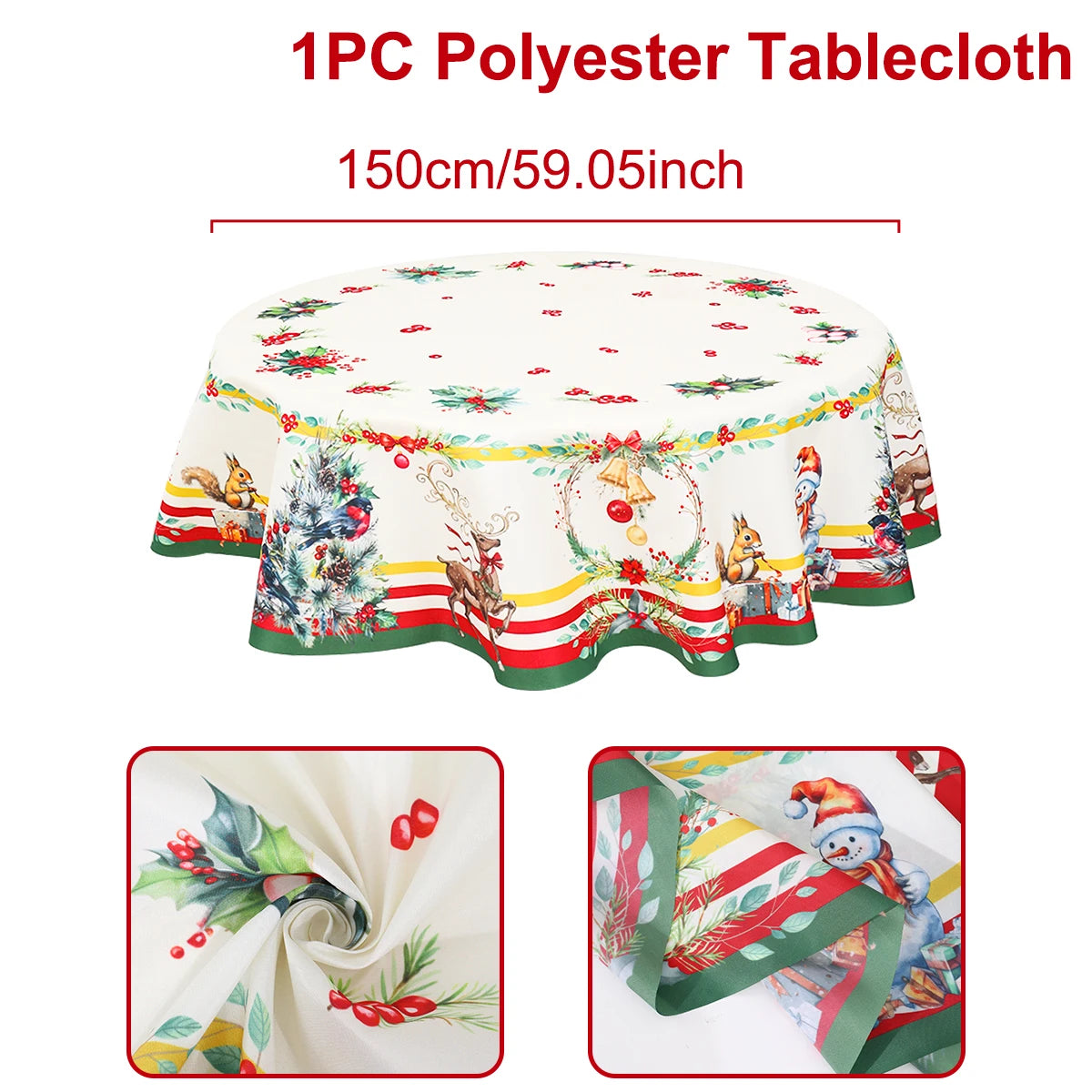 Christmas Polyester Round Tablecloth 2025 Merry Christmas Decoration For Home Xmas Gift Navidad New Year 2026 Dining Table Cover